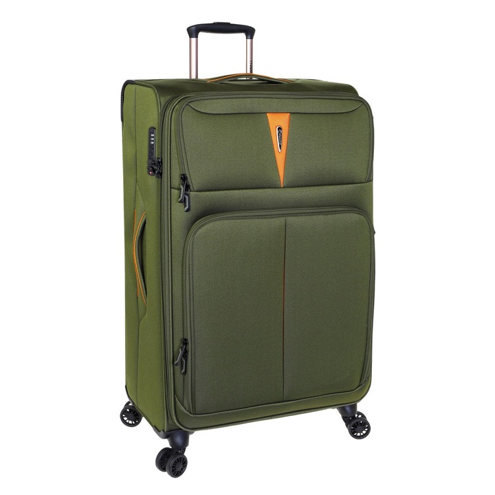 Nagy bőrönd, Diplomat Venice ZC 6101, poliészter, 79x46x32 cm, +20% kapacitás, 4 dupla kerék, khaki