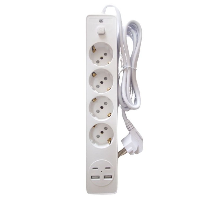 Удължителен кабел с 3 гнезда, OG2203, 2 метра, 2 USB порта, 2 USB-C порта, Защита от прегряване