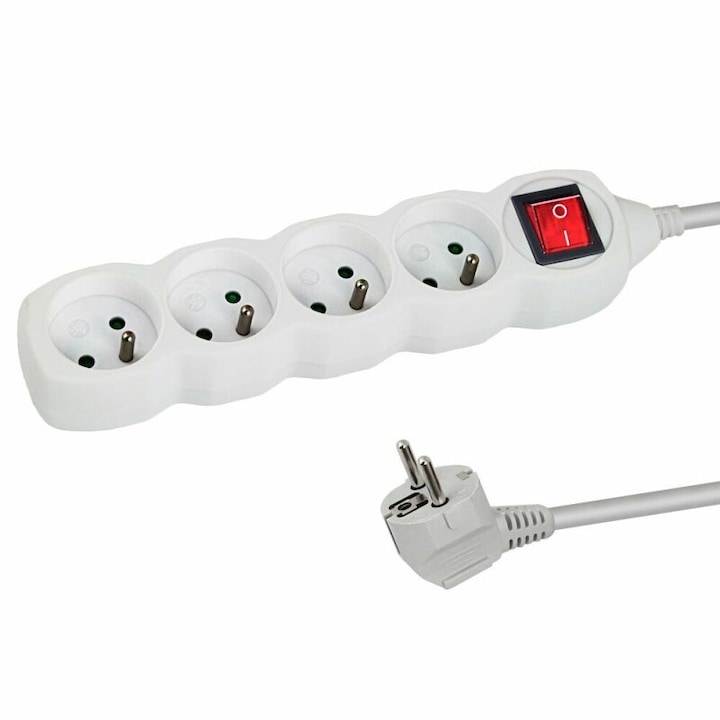 Разклонител с кабел Esperanza ELK212W, ON/OFF ключ, 4 гнезда, 1.5 м бял