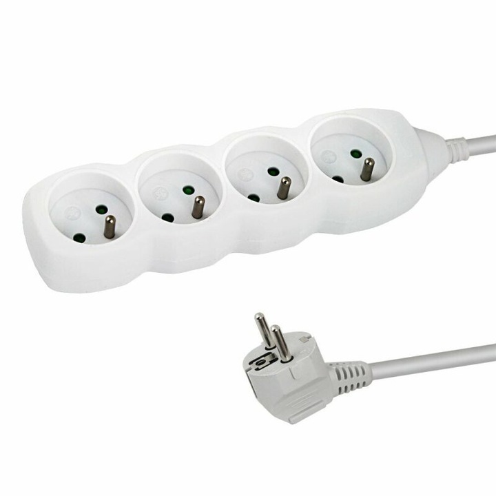 Разклонител с кабел Esperanza ELK206W, 4 гнезда, 3 м, бял