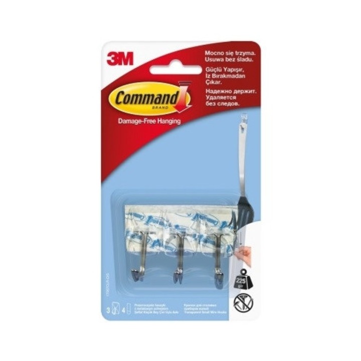Carlige mici cu tija metalica, 17067-CEE, 3 buc, alb, Command 3M