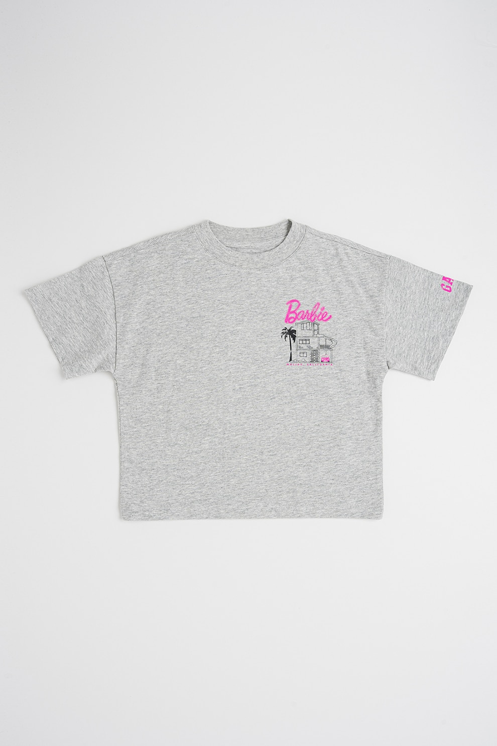 GAP, Tricou supradimensionat cu imprimeu Barbie, Roz deschis, Gri melange, 140 CM