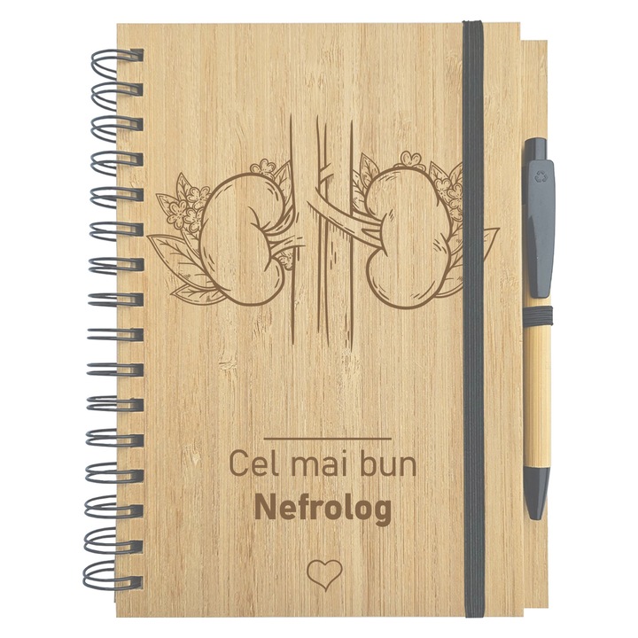 Cadou Doctor Nefrolog, Agenda pentru Cel Mai Bun Doctor, Lemn de Bambus, Pix