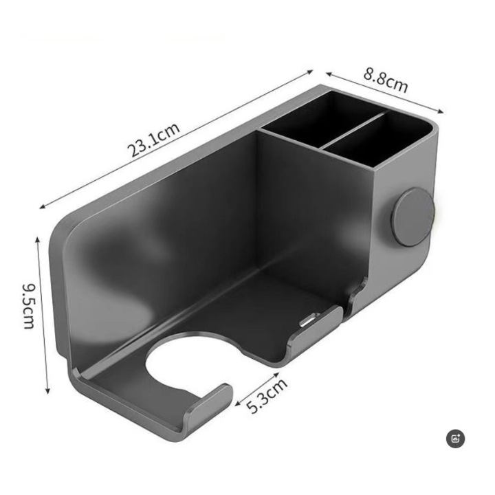 Suport de Baie, By Fitilomania, pentru Uscător de Păr, Organizator Dublu, Plastic, Gri, 23x8.8x9.5cm