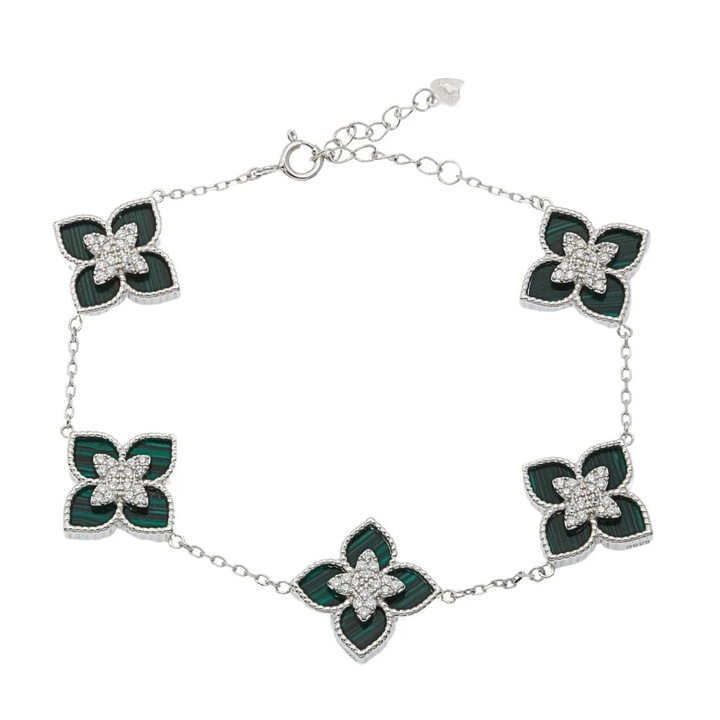 Bratara Argint Flori cu Malachit