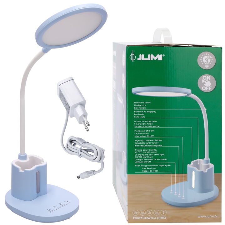 Lampa birou LED Nan, reglabila, 3 culori de lumina, albastra, 32x15,5x18cm