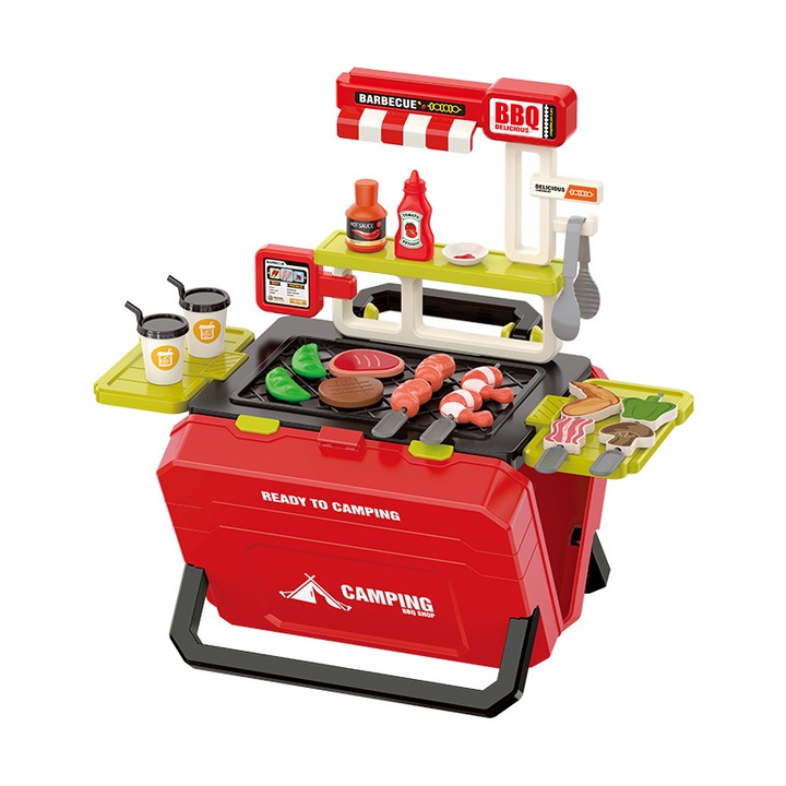 Konyhai játékok, 51 darabos, utánzott grillezőasztal, hordozható tároló, ABS, 37,5x24,5x37cm