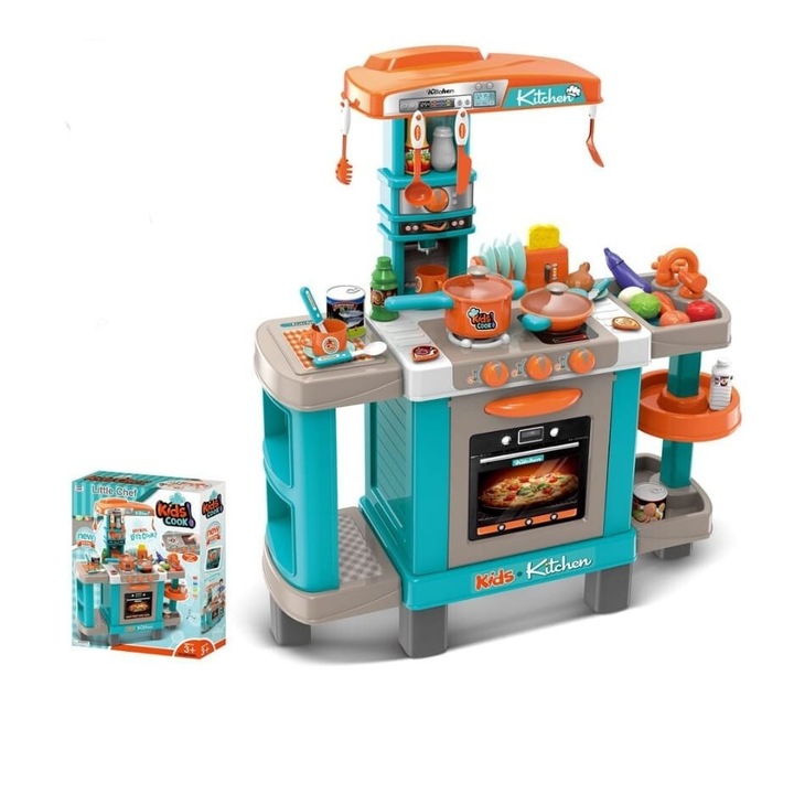 Bucatarie de jucarie Kids Kitchen – set interactiv cu lumini, sunete si accesorii pentru copii 3+ ani