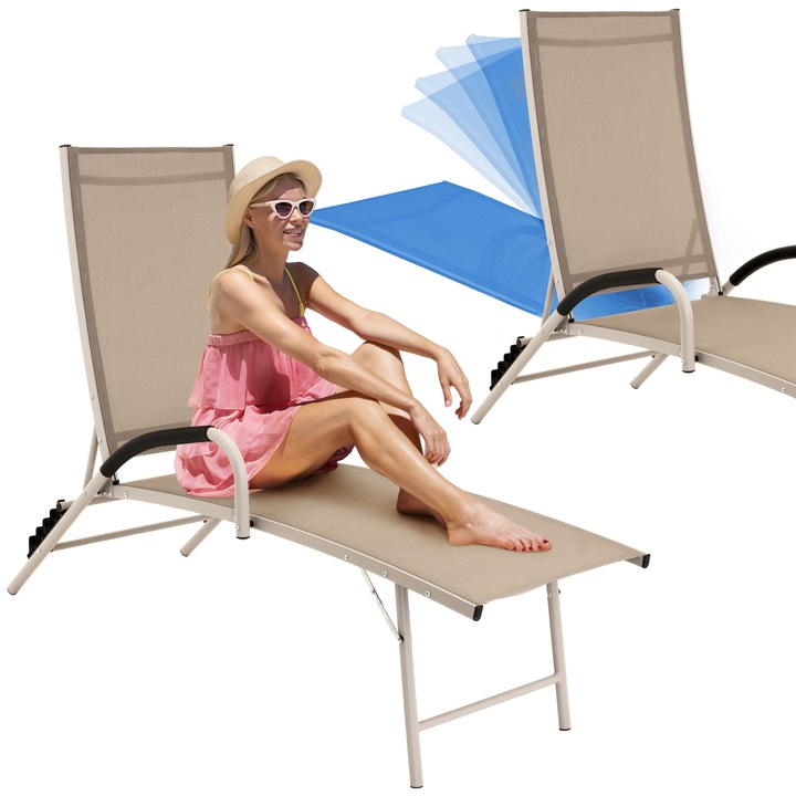 Nan összecsukható napozóágy, alumínium, bézs, 182x62cm, maximális teherbírás 120kg