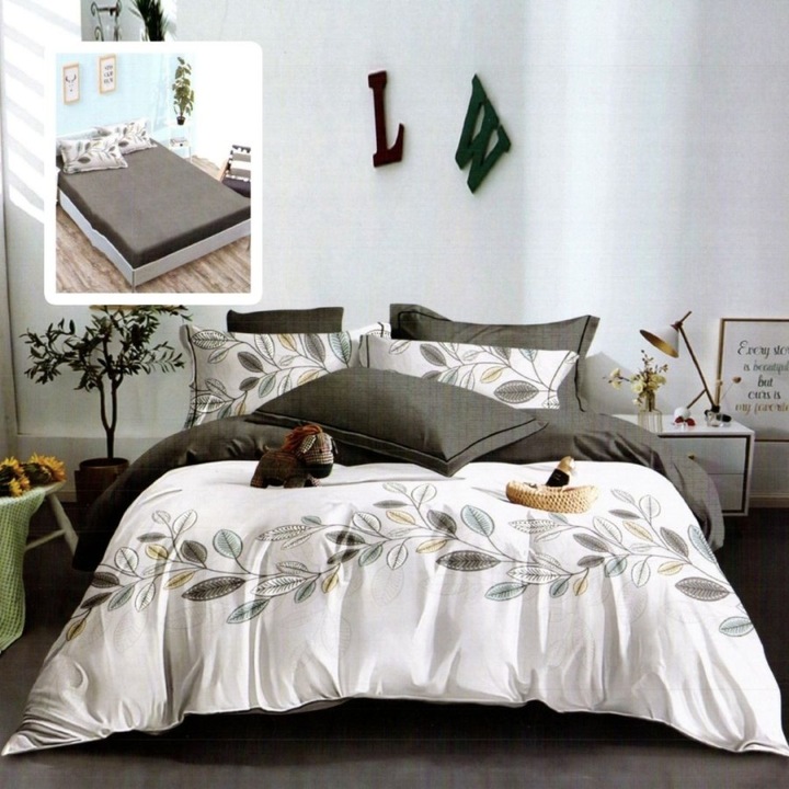 Dupla ágyneműhuzat fine anyagból levelekkel, gumis lepedő 180x200 cm, 6 darab, Lenzerii Deosebite, SCARLETT-VH