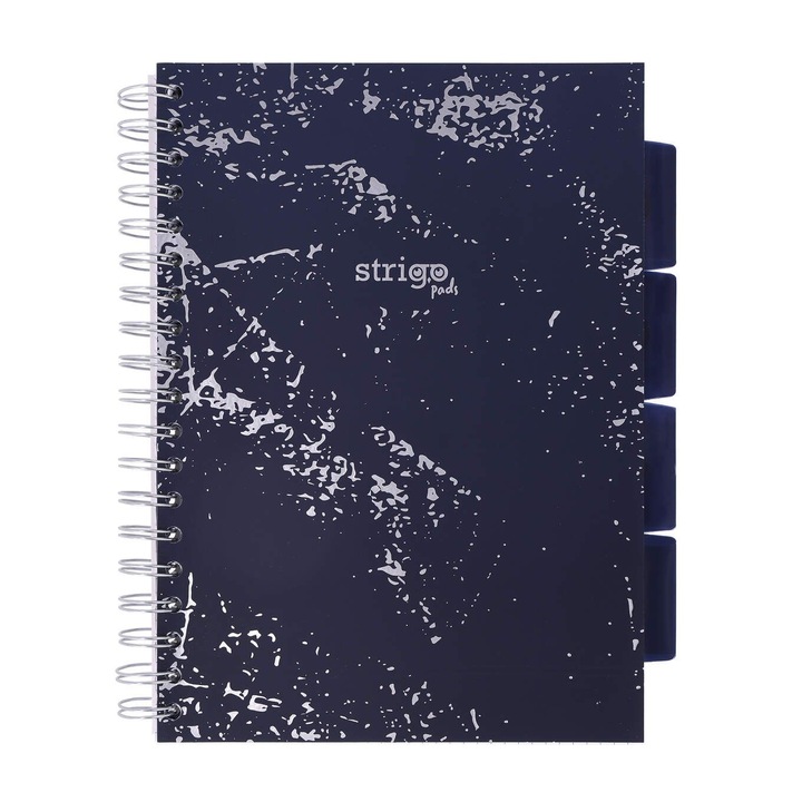 Тетрадка със спираловидни разделители, STRIGO PADS Project Book Marbled B5, математика, 200 страници, 80 гр. FSC хартия, твърди корици, тъмносиньо