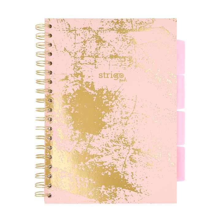 Тетрадка със спирала и разделители, STRIGO PADS Project Book Marbled B5, математика, 200 страници, 80 гр. FSC хартия, твърди корици, розово