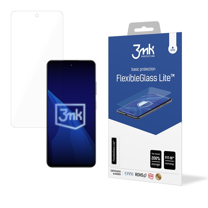 Folie protectie telefoane, 3mk FlexibleGlass Lite, hibrid ultra-subtire, 0,16mm, transparent, set ajustare inclus