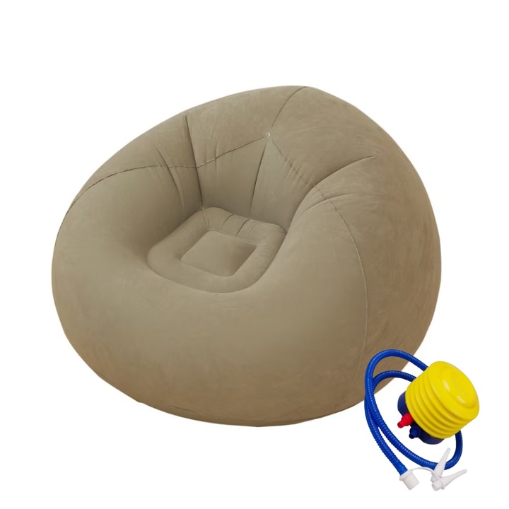 Macvi Lazy Bag felfújható fotel pumpával, 110x110x85 cm, maximális kényelem, hordozható, beltérre és kültérre, szürke színű