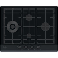 Plita incorporabila Haier HAVG5D4HB, Gaz, 4 Arzatoare, Grilaje fonta, 65 cm, Sticla Neagra