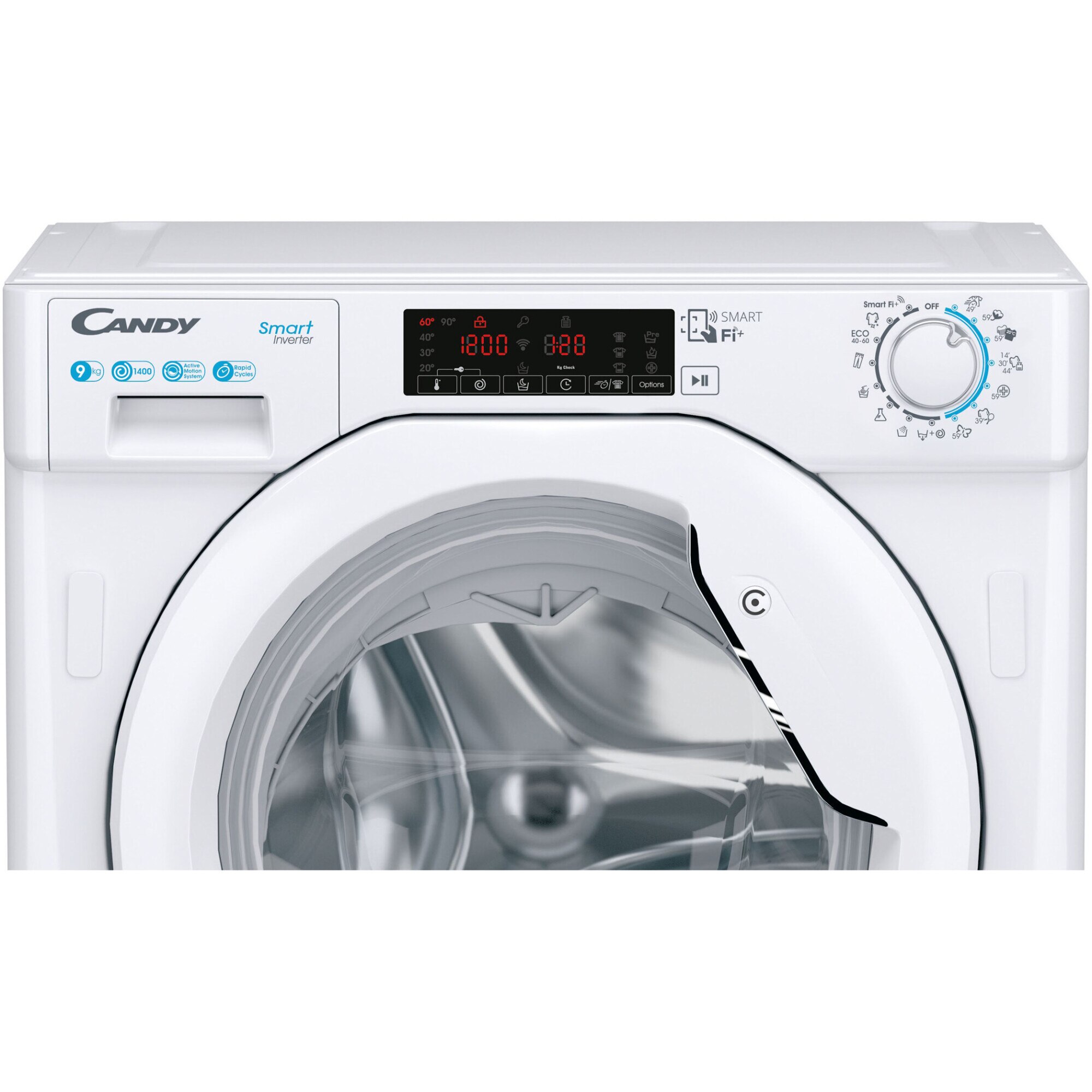 Masina de spalat rufe incorporabila Candy CBWO 49TWME-S, 9 kg, 1400rpm, Motor inverter, Mix Power System +, Hygiene program, Clasa A, Alb