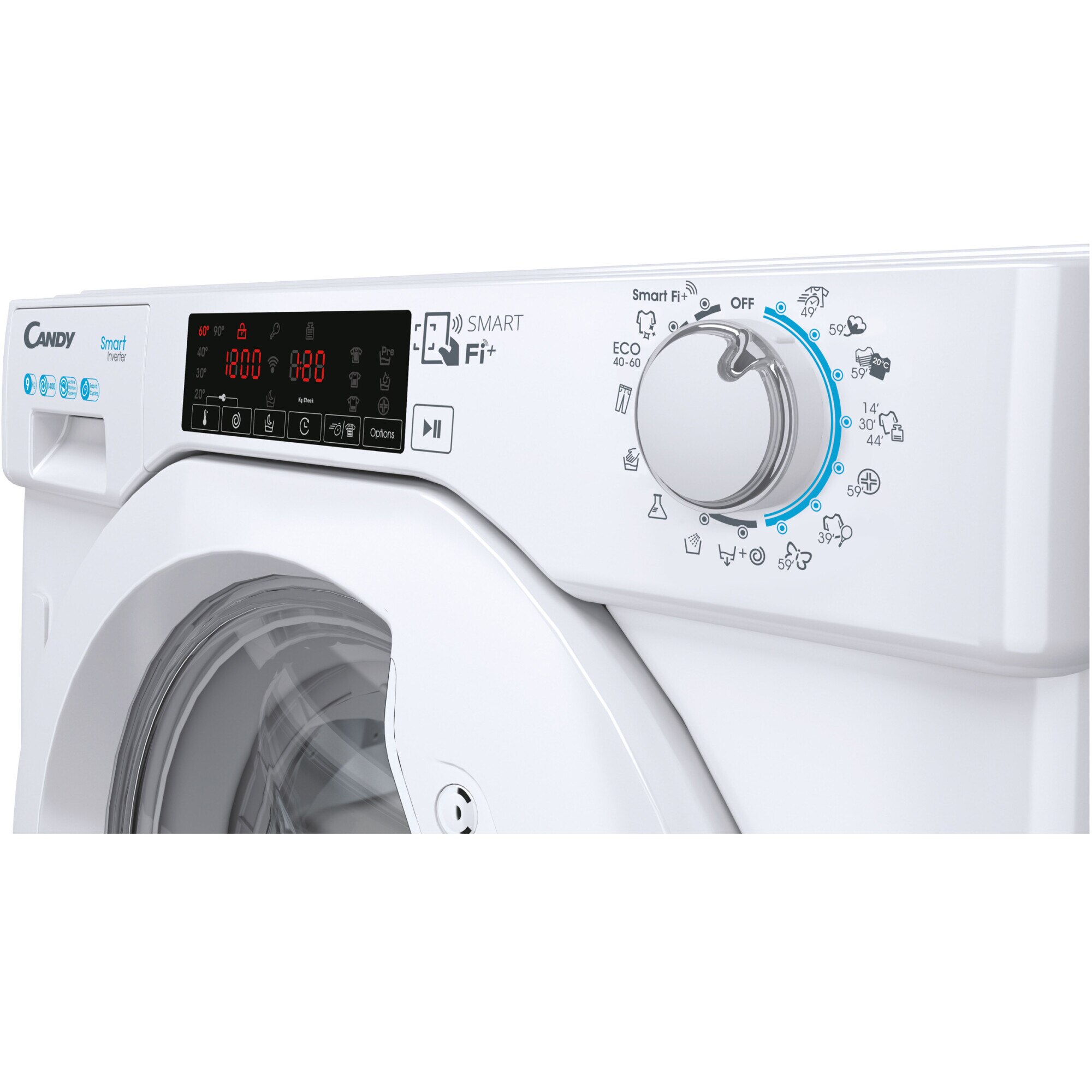 Masina de spalat rufe incorporabila Candy CBWO 49TWME-S, 9 kg, 1400rpm, Motor inverter, Mix Power System +, Hygiene program, Clasa A, Alb