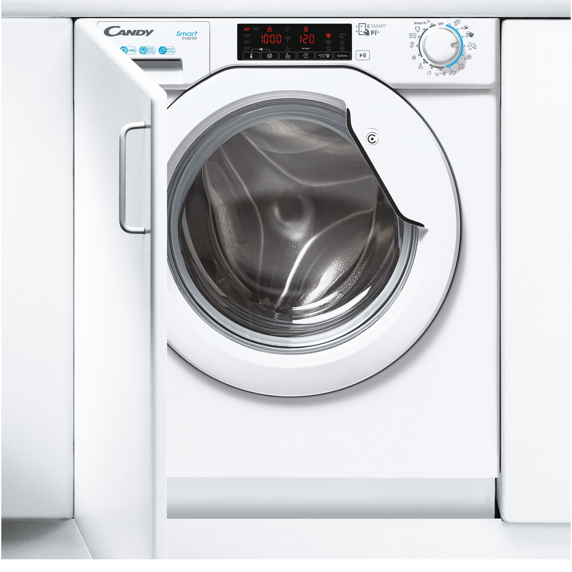 Masina de spalat rufe incorporabila Candy CBWO 49TWME-S, 9 kg, 1400rpm, Motor inverter, Mix Power System +, Hygiene program, Clasa A, Alb