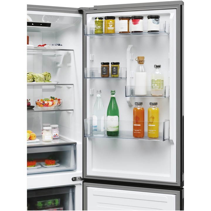 Combina frigorifica Candy ECN2CQTEX186, No Frost, 355 l, H 185 cm, Clasa E, Wi-Fi, inox