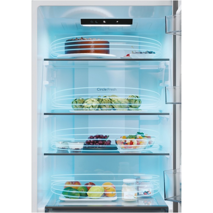 Combina frigorifica Candy ECN2CQTEX186, No Frost, 355 l, H 185 cm, Clasa E, Wi-Fi, inox
