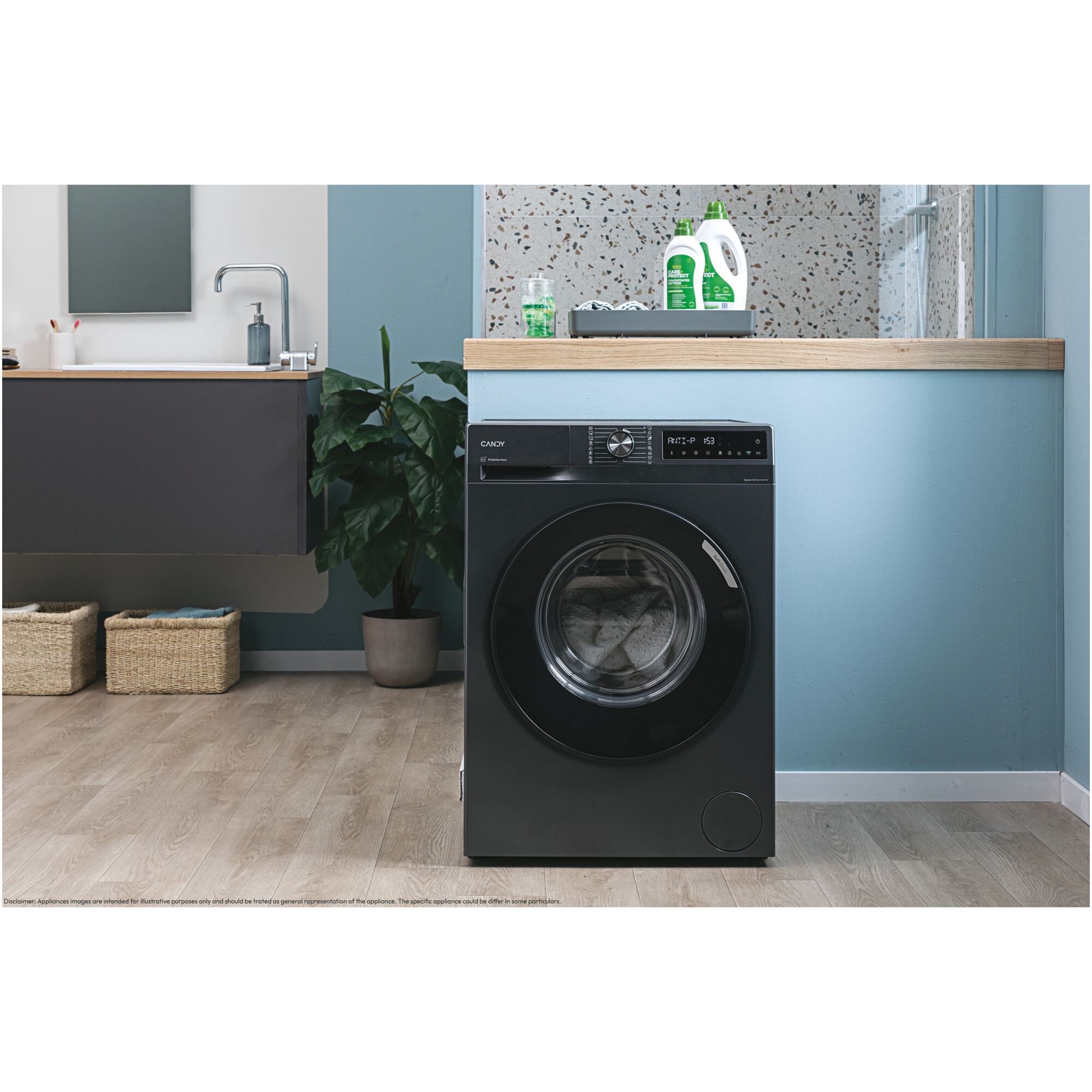 Masina de spalat rufe Candy ProWash 500 BR 410B8G-S, 10 kg, 1400 RPM, 16programe, Motor Inverter, Steam, Touch display, Soft Drum, Dual Spray, Wifi, Clasa A, Antracit