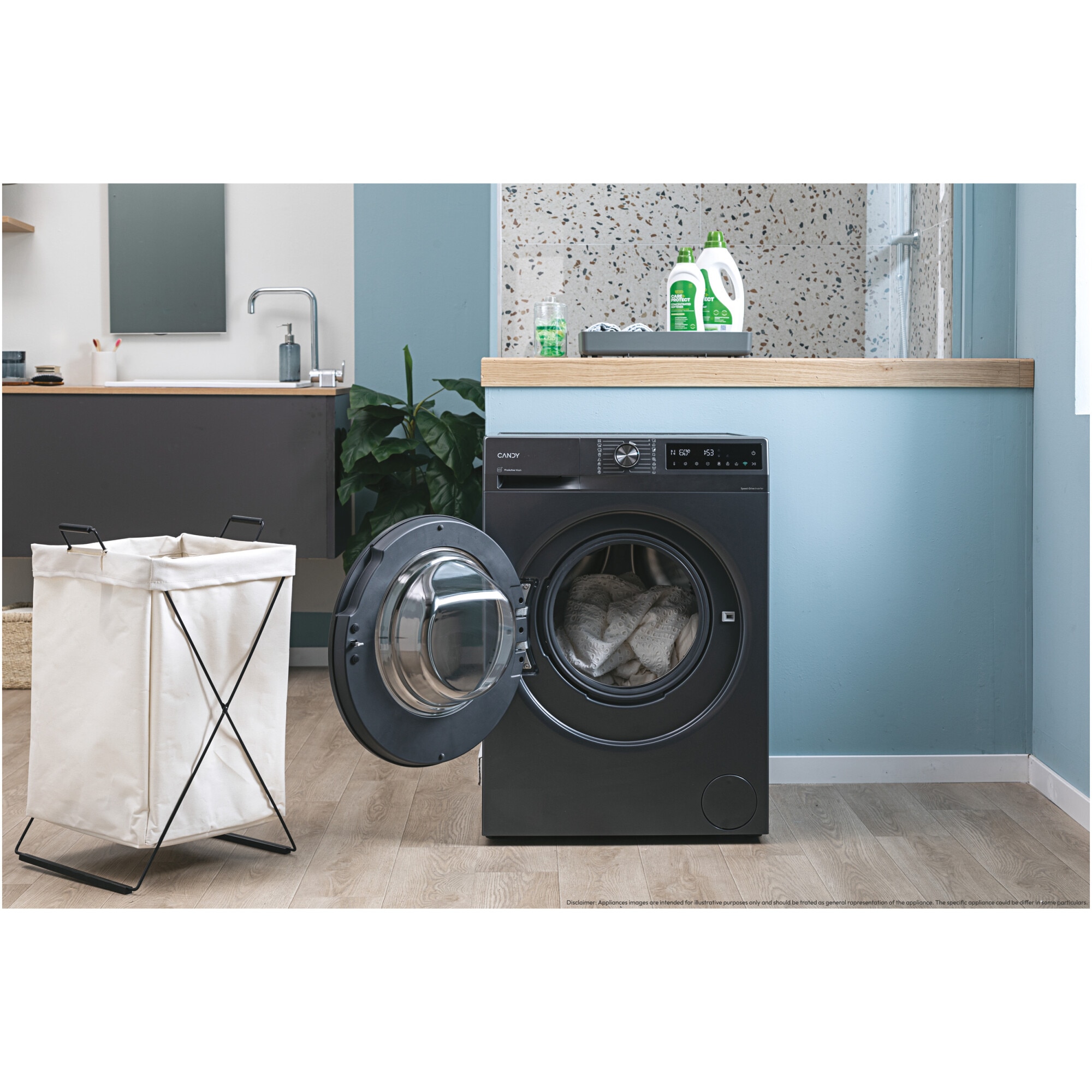 Masina de spalat rufe Candy ProWash 500 BR 410B8G-S, 10 kg, 1400 RPM, 16programe, Motor Inverter, Steam, Touch display, Soft Drum, Dual Spray, Wifi, Clasa A, Antracit