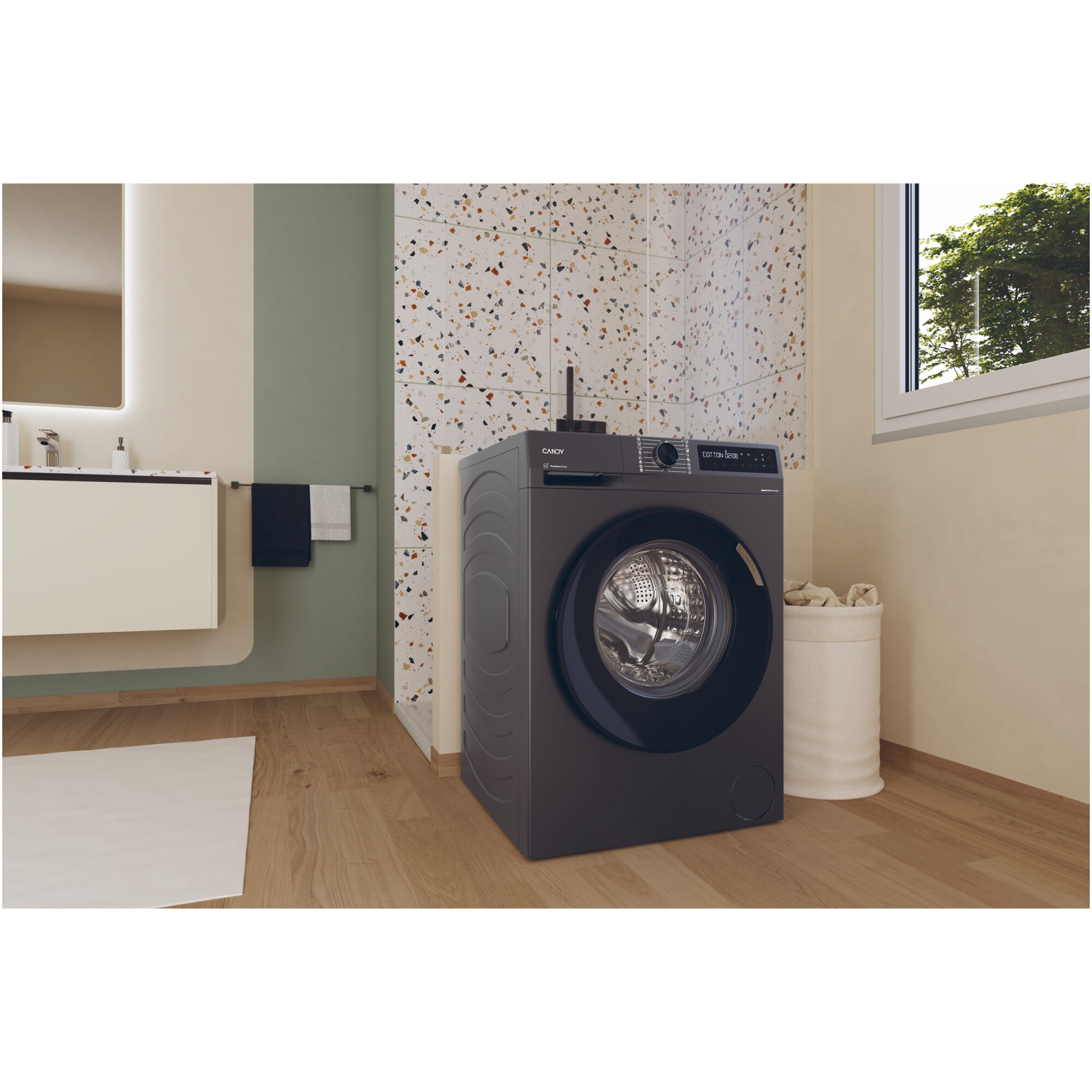 Masina de spalat rufe Candy ProWash 500 BR 410B8G-S, 10 kg, 1400 RPM, 16programe, Motor Inverter, Steam, Touch display, Soft Drum, Dual Spray, Wifi, Clasa A, Antracit