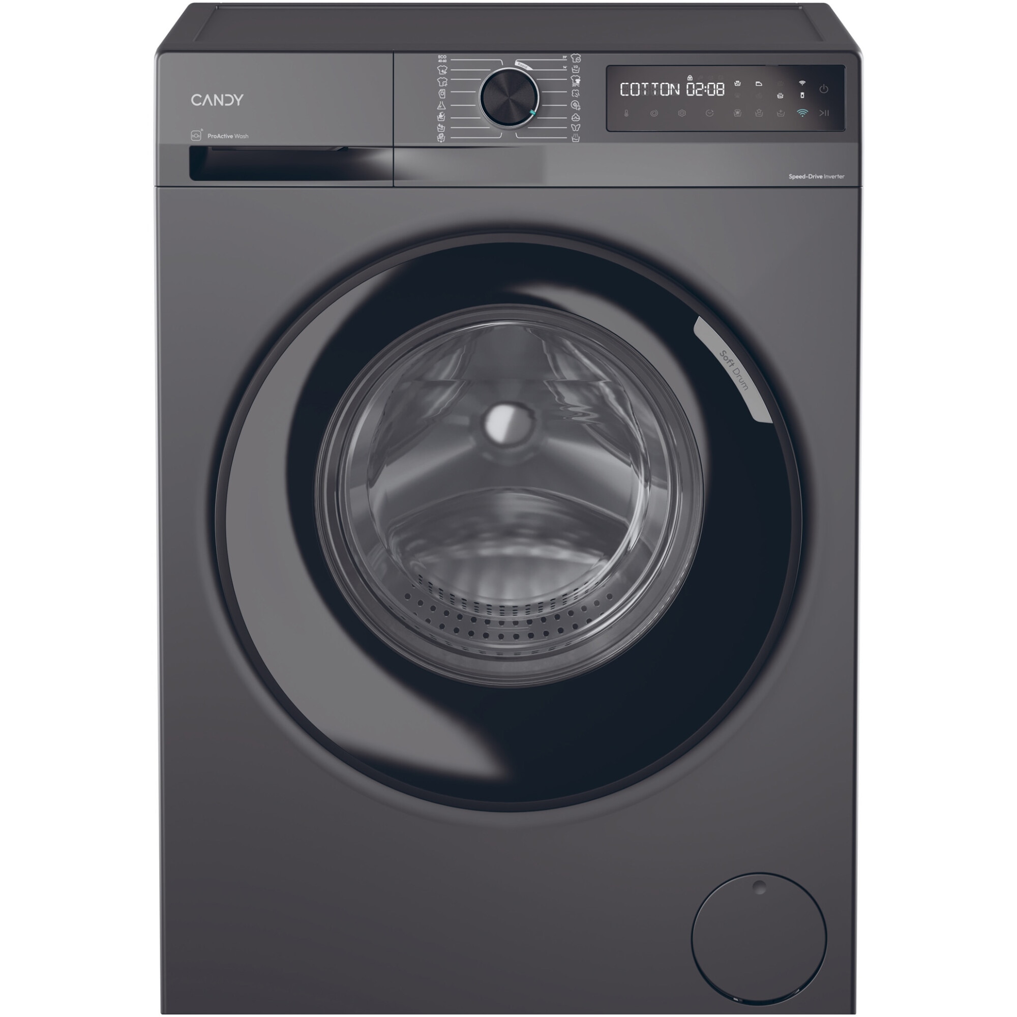 Masina de spalat rufe Candy ProWash 500 BR 410B8G-S, 10 kg, 1400 RPM, 16programe, Motor Inverter, Steam, Touch display, Soft Drum, Dual Spray, Wifi, Clasa A, Antracit