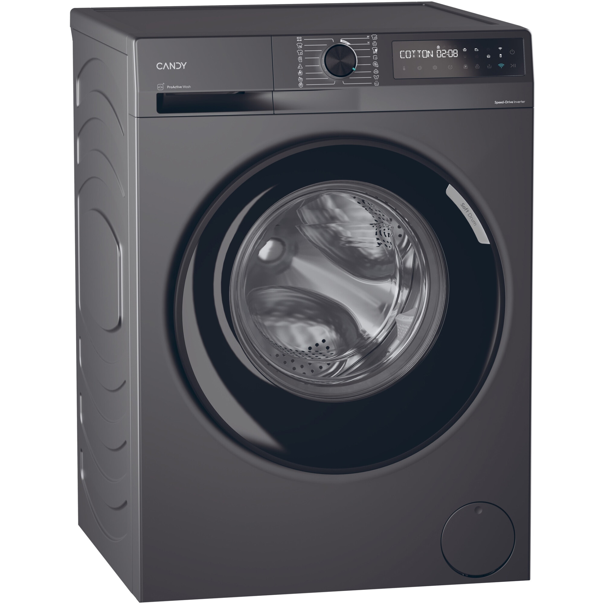 Masina de spalat rufe Candy ProWash 500 BR 410B8G-S, 10 kg, 1400 RPM, 16programe, Motor Inverter, Steam, Touch display, Soft Drum, Dual Spray, Wifi, Clasa A, Antracit