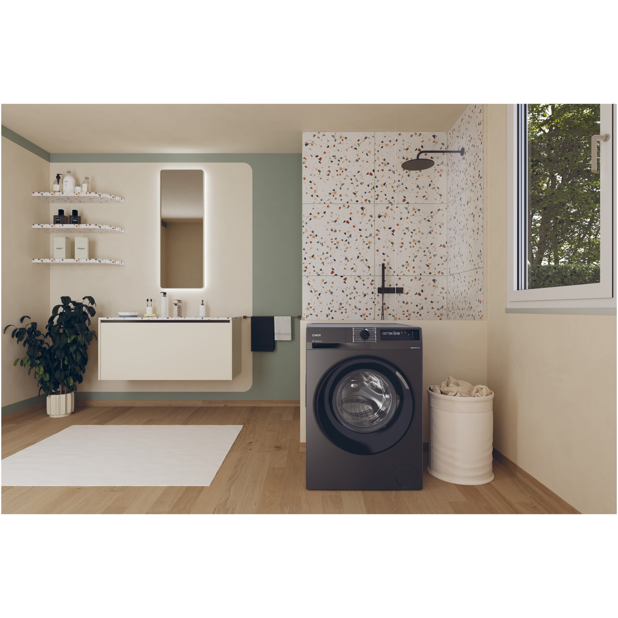 Masina de spalat rufe Candy ProWash 500 BR 410B8G-S, 10 kg, 1400 RPM, 16programe, Motor Inverter, Steam, Touch display, Soft Drum, Dual Spray, Wifi, Clasa A, Antracit