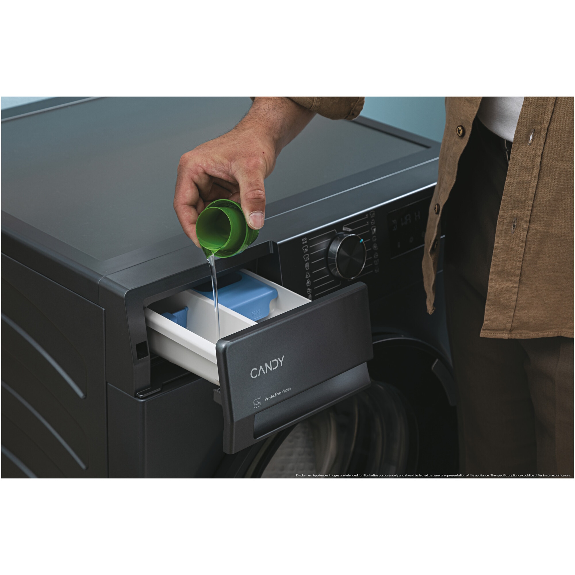 Masina de spalat rufe Candy ProWash 500 BR 410B8G-S, 10 kg, 1400 RPM, 16programe, Motor Inverter, Steam, Touch display, Soft Drum, Dual Spray, Wifi, Clasa A, Antracit