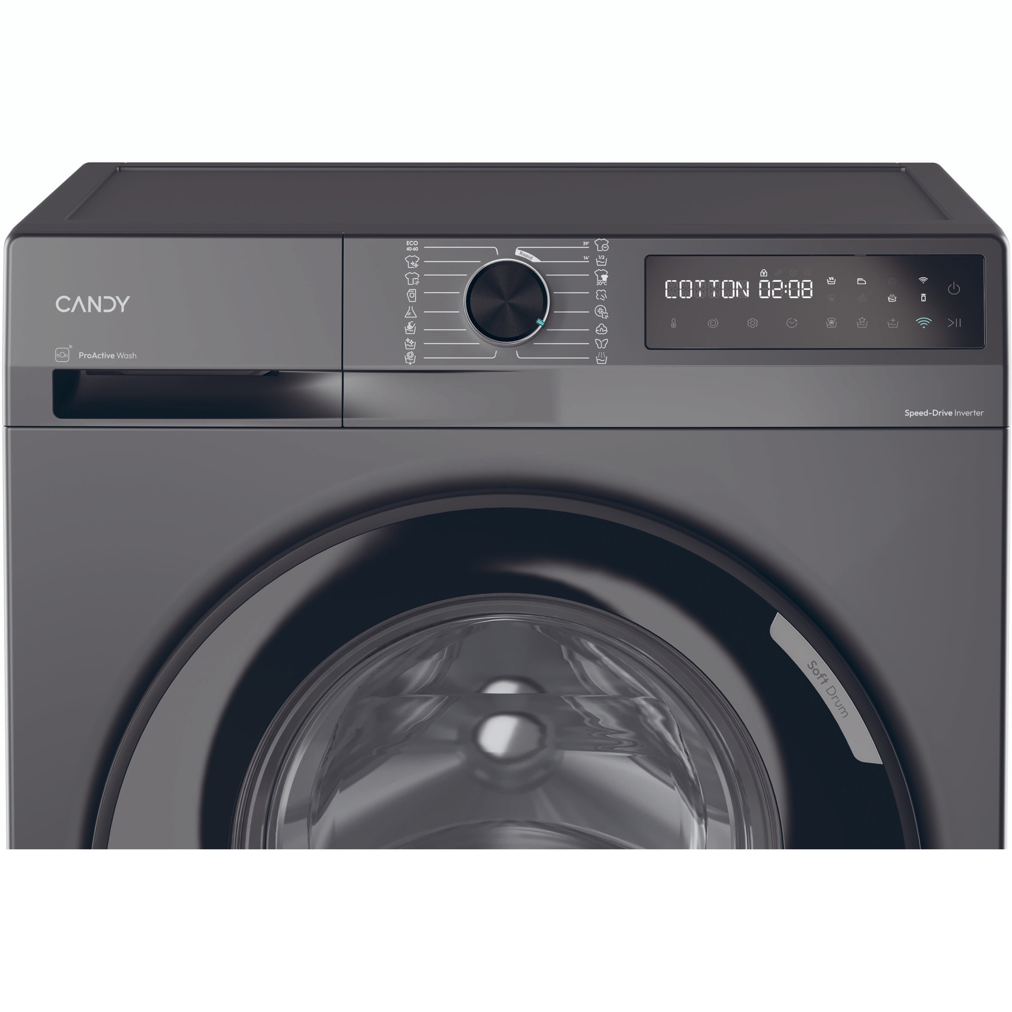 Masina de spalat rufe Candy ProWash 500 BR 410B8G-S, 10 kg, 1400 RPM, 16programe, Motor Inverter, Steam, Touch display, Soft Drum, Dual Spray, Wifi, Clasa A, Antracit