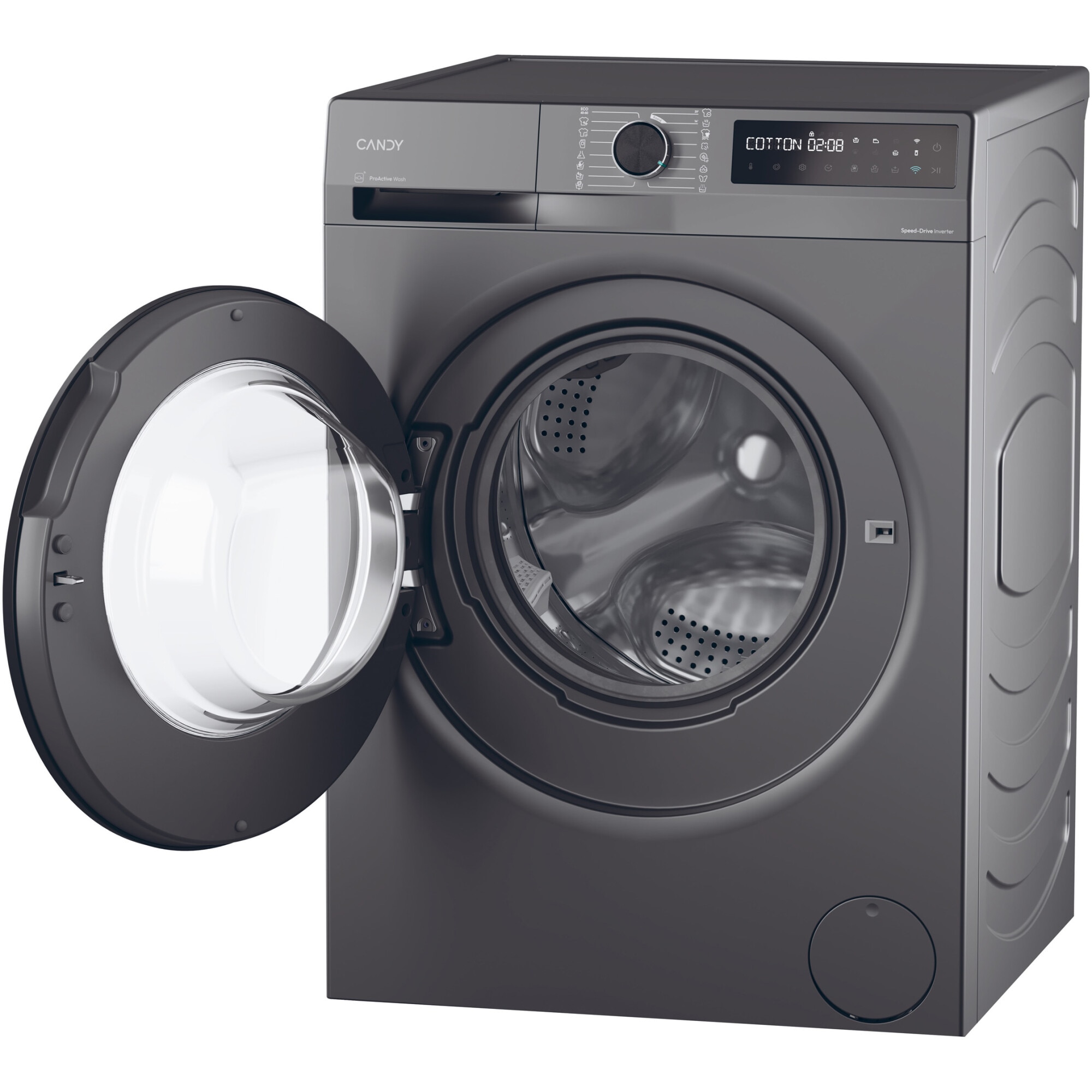 Masina de spalat rufe Candy ProWash 500 BR 410B8G-S, 10 kg, 1400 RPM, 16programe, Motor Inverter, Steam, Touch display, Soft Drum, Dual Spray, Wifi, Clasa A, Antracit