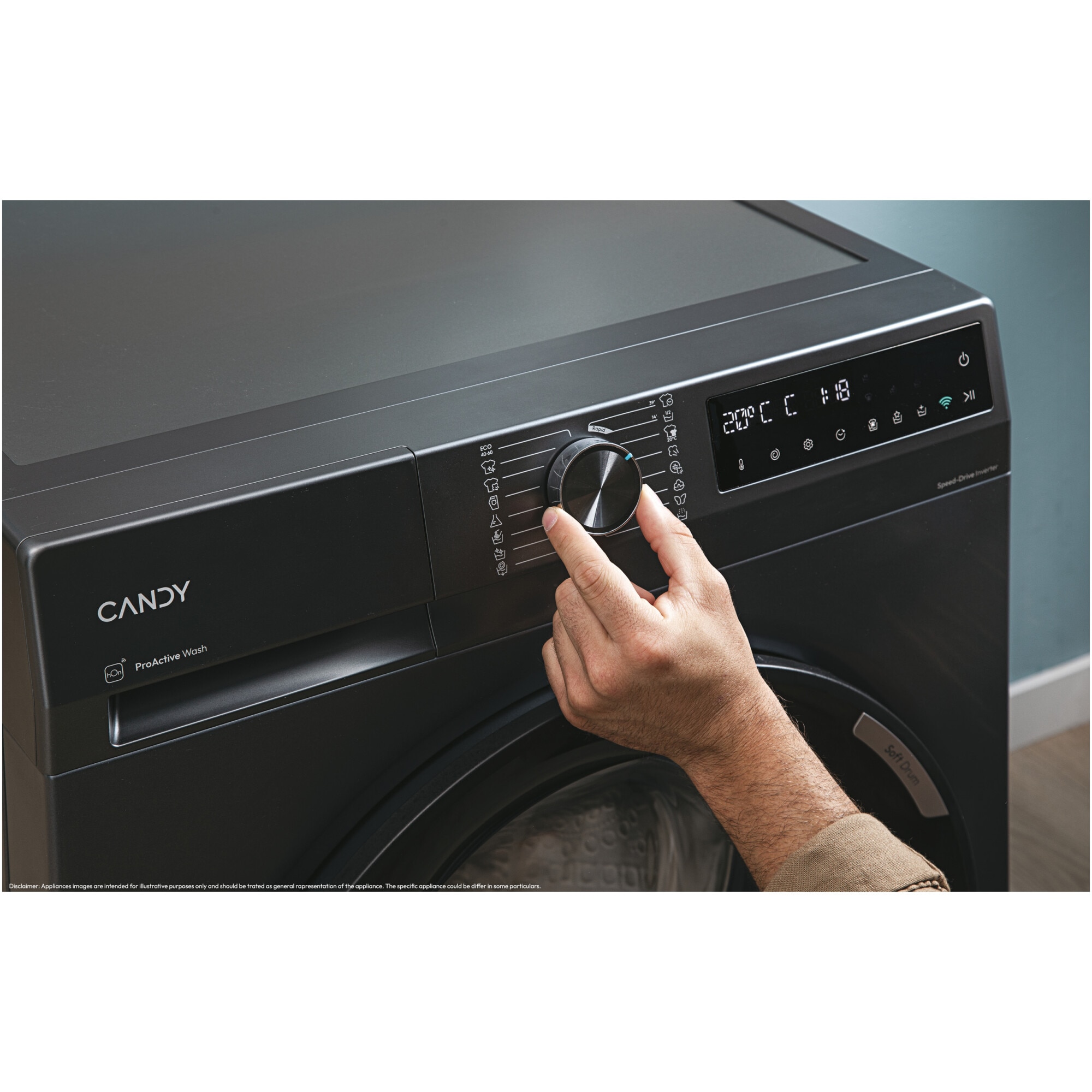 Masina de spalat rufe Candy ProWash 500 BR 410B8G-S, 10 kg, 1400 RPM, 16programe, Motor Inverter, Steam, Touch display, Soft Drum, Dual Spray, Wifi, Clasa A, Antracit