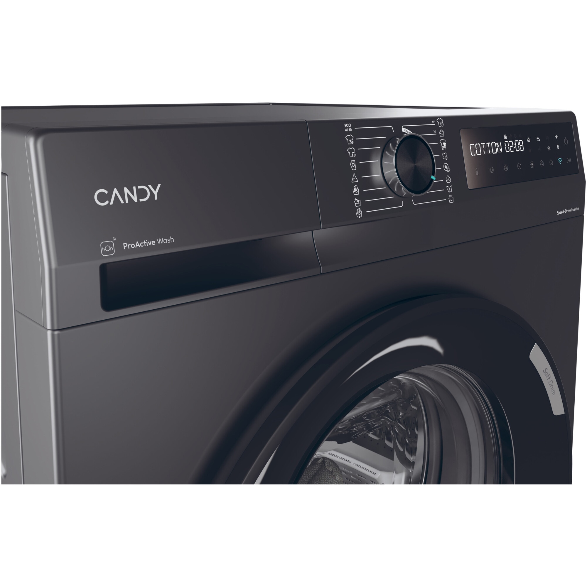 Masina de spalat rufe Candy ProWash 500 BR 410B8G-S, 10 kg, 1400 RPM, 16programe, Motor Inverter, Steam, Touch display, Soft Drum, Dual Spray, Wifi, Clasa A, Antracit