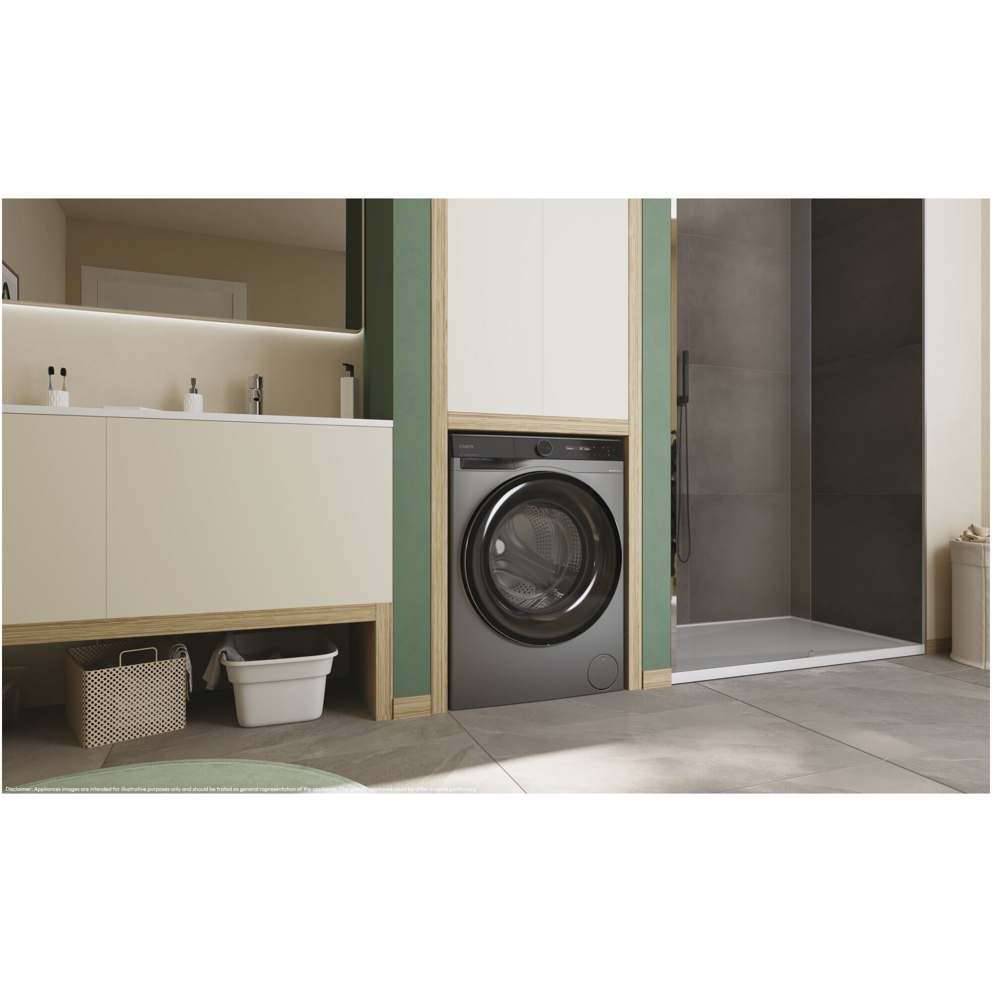 Masina de spalat rufe Candy ProWash 700 slim BS 49SB8G-S, 9 kg, 1400 RPM, 16 programe, Motor Inverter, Steam, LCD Touch display, Soft Drum, Dual Spray, Programe rapide de spalare, Wifi, Clasa A, Antracit