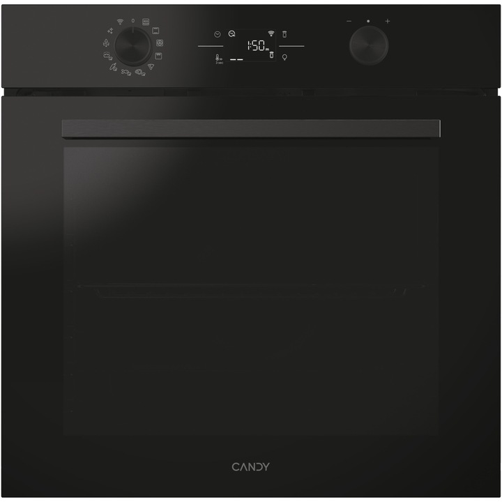 Фурна за вграждане Candy Titanium CA6 N5B3LYTB, Електрическа, 78 литра, Пиролитично почистване и почистване с пара, WiFi, STEAM Lite технология, 13 функции, Телескопичен рафт, Клас A++, Черен