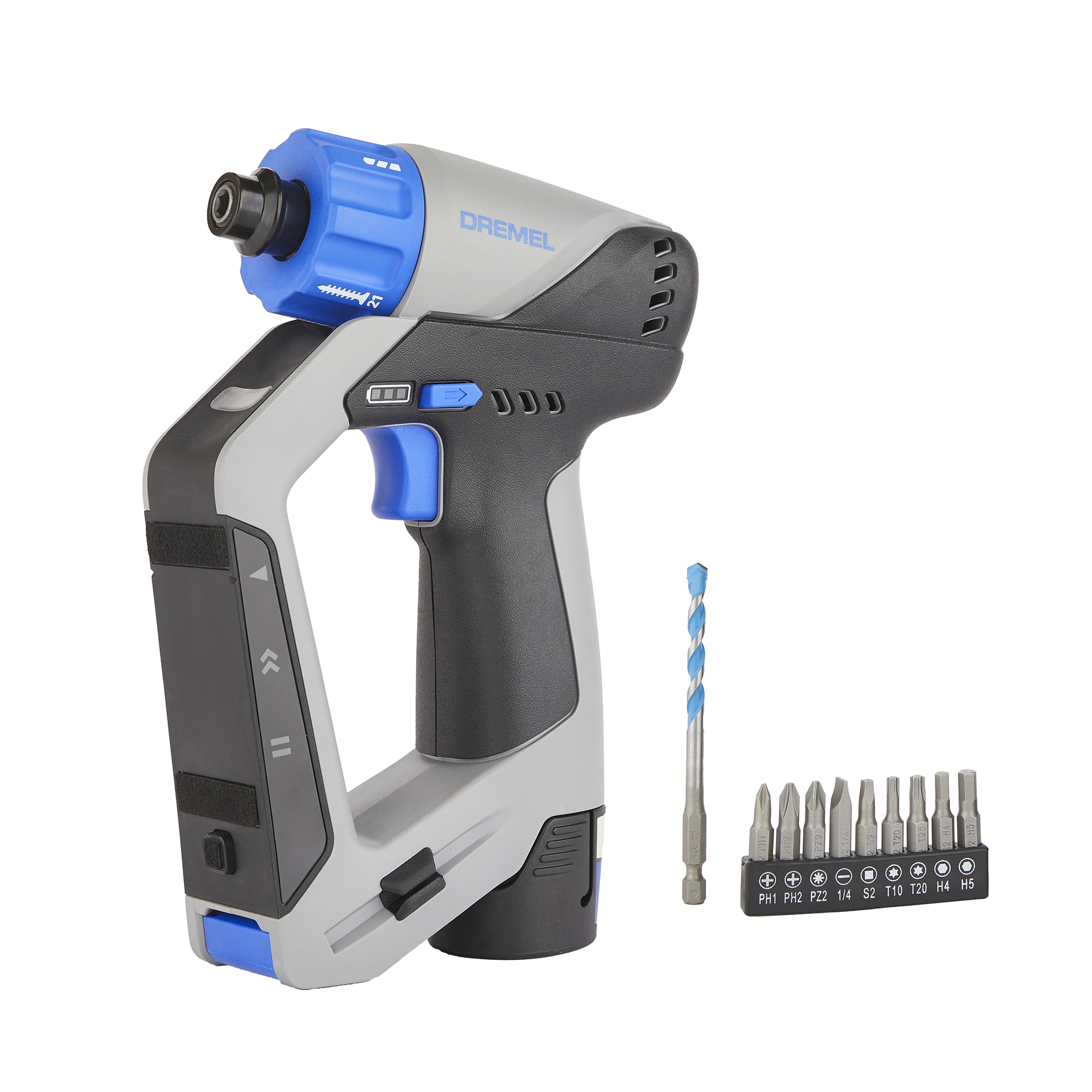 Masina de gaurit si insurubat multifunctionala pe acumulator Dremel Blueprint DD12V-S1, 12 V, 2 Ah, 800 RPM, biti, burghiu, nivela