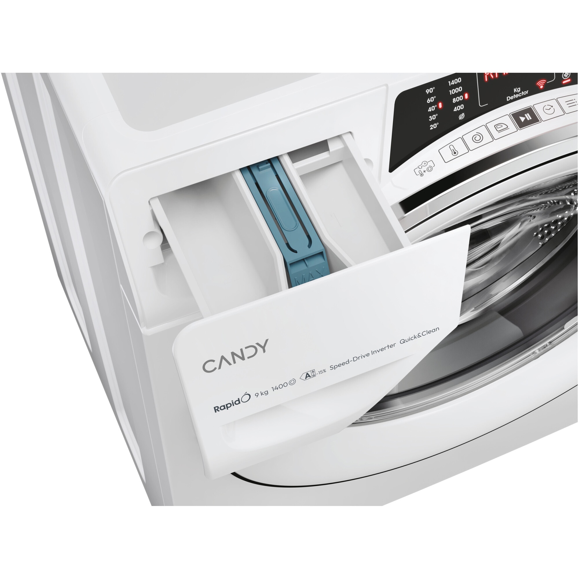 Masina de spalat rufe slim Candy Rapido RO 496DWMC7/1-S, 9 kg, 1400 RPM, 16 programe, Motor Inverter, Steam, Quick&Clean, WiFi, Clasa A, Alb