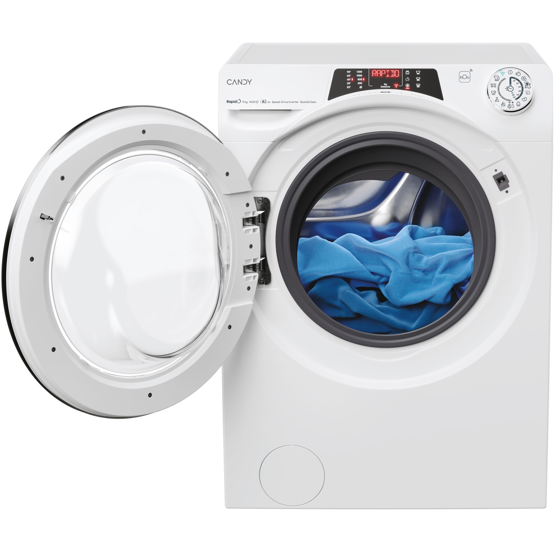 Masina de spalat rufe slim Candy Rapido RO 496DWMC7/1-S, 9 kg, 1400 RPM, 16 programe, Motor Inverter, Steam, Quick&Clean, WiFi, Clasa A, Alb