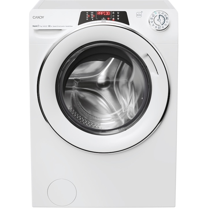 Пералня Candy Rapido RO 496DWMC7/1-S slim, 9 кг, 1400 об/мин, 16 програми, Инверторен мотор, Steam, Quick&Clean, WiFi, Клас A, Бял
