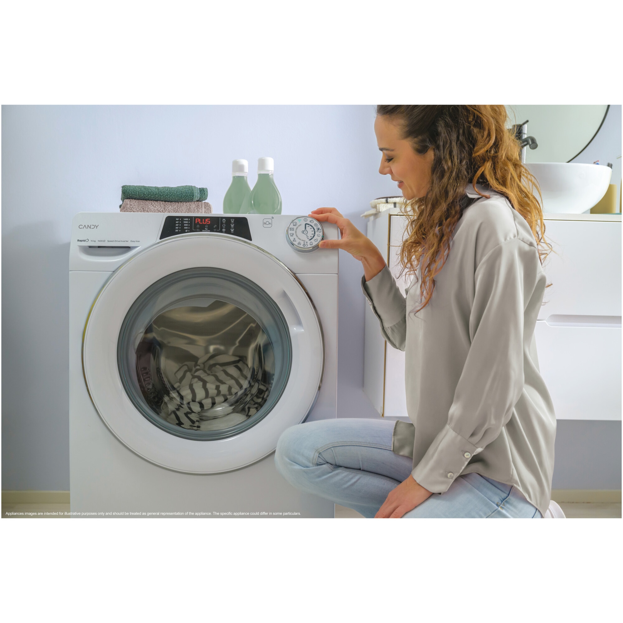 Masina de spalat rufe slim Candy Rapido RO 496DWMC7/1-S, 9 kg, 1400 RPM, 16 programe, Motor Inverter, Steam, Quick&Clean, WiFi, Clasa A, Alb
