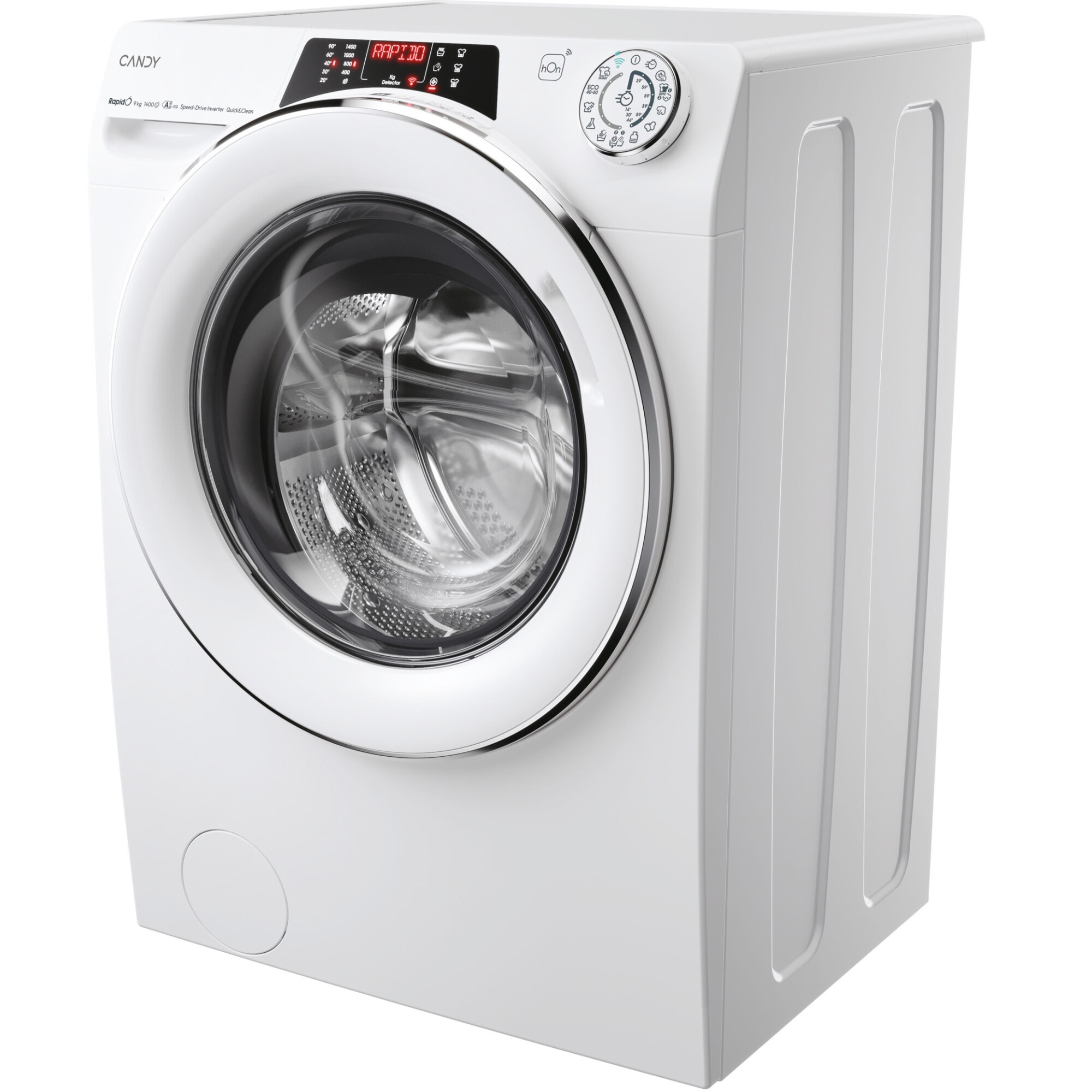 Masina de spalat rufe slim Candy Rapido RO 496DWMC7/1-S, 9 kg, 1400 RPM, 16 programe, Motor Inverter, Steam, Quick&Clean, WiFi, Clasa A, Alb