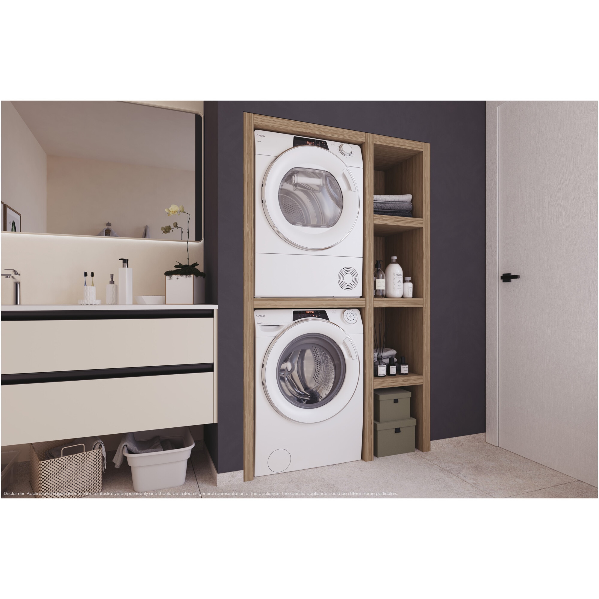 Masina de spalat rufe slim Candy Rapido RO 496DWMC7/1-S, 9 kg, 1400 RPM, 16 programe, Motor Inverter, Steam, Quick&Clean, WiFi, Clasa A, Alb