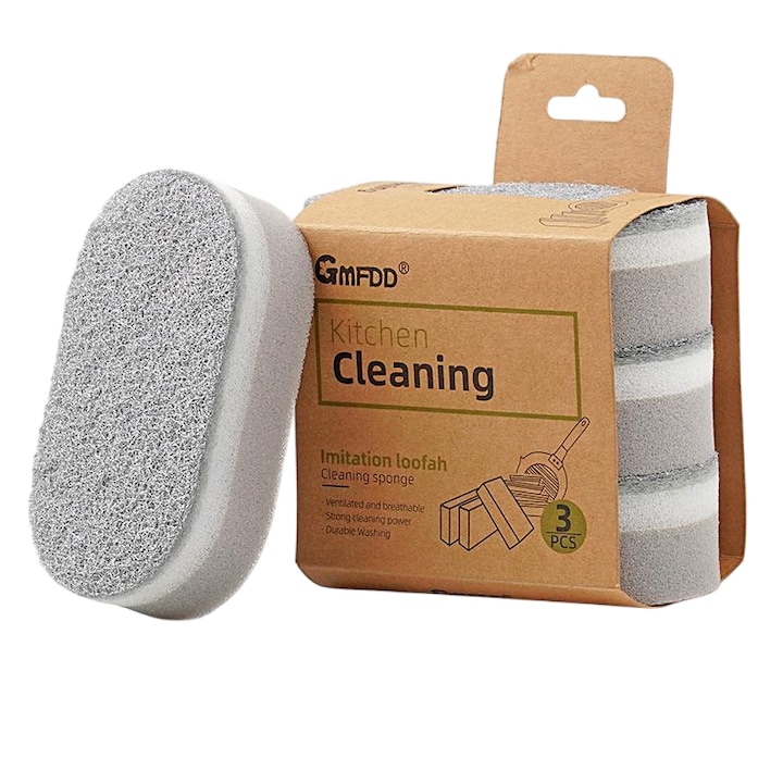 Двустранна сребърна магическа гъба (11,5x6,5 см) - Универсално интензивно почистване, За кухня и баня, 3 броя