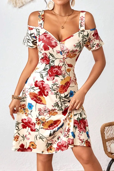 Rochie florala de vara, eleganta, cu umerii goi