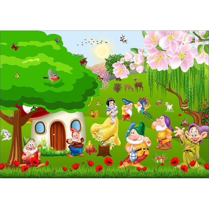 Fototapet Copii, Alba ca zapada 7 pitici, autoadeziv, multicolor, 80x120 cm