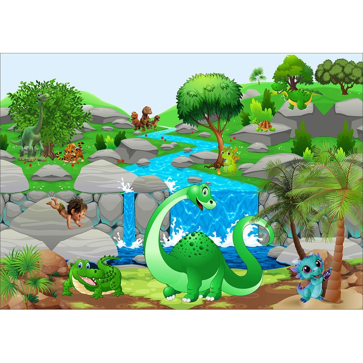 Fototapet Copii, Oaza Dinozaurilor, autoadeziv, multicolor, 80x120 cm