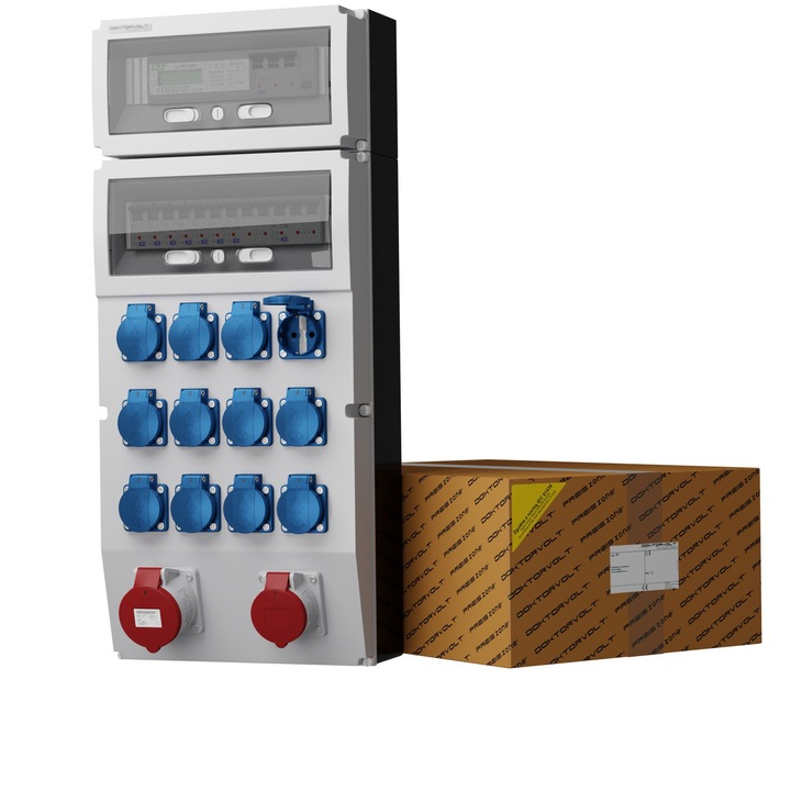 Tablouri electrice, eXT-S/FI, 32A 16A, 12x230V, IP44, 720x290x200mm, gri RAL 7035, set