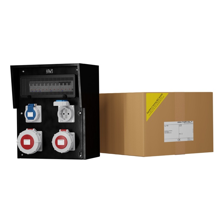 Tablou de distributie cu constructie din cauciuc Doktorvolt HD-S/FI IP67 32A/5P 16A/5P 2 prize de 230V Mennekes Schuko